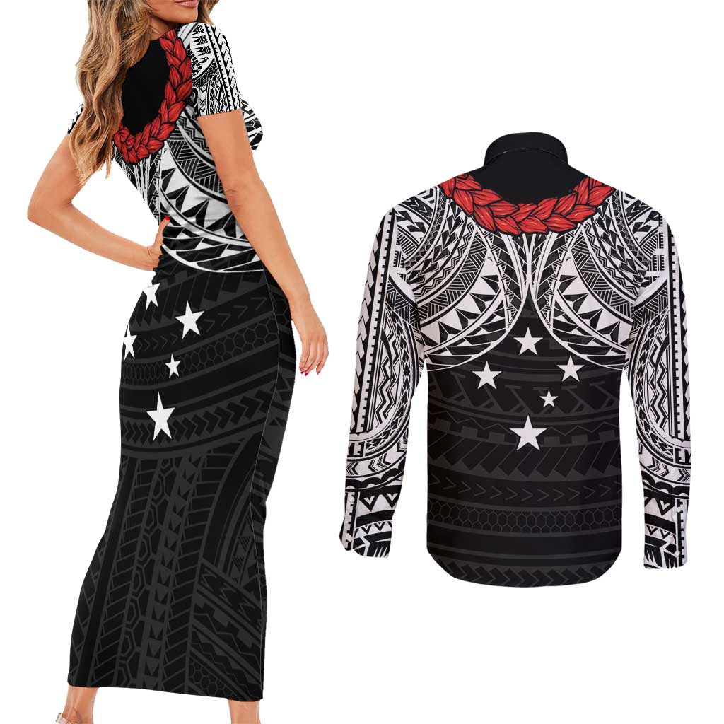 Samoan Tanoa Kava Bowl Ula Fala Couples Matching Short Sleeve Bodycon Dress and Long Sleeve Button Shirt Polynesian Tribal Vibe LT9 - Polynesian Pride
