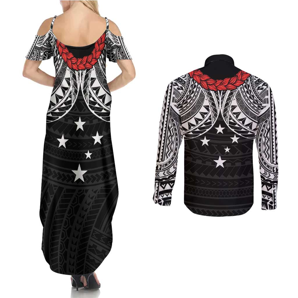 Samoan Tanoa Kava Bowl Ula Fala Couples Matching Summer Maxi Dress and Long Sleeve Button Shirt Polynesian Tribal Vibe LT9 - Polynesian Pride