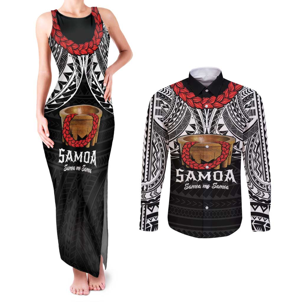 Samoan Tanoa Kava Bowl Ula Fala Couples Matching Tank Maxi Dress and Long Sleeve Button Shirt Polynesian Tribal Vibe LT9 Brown - Polynesian Pride