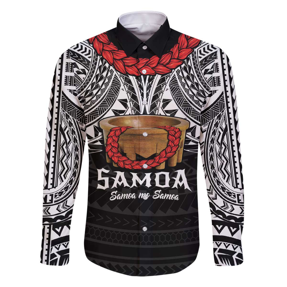 Samoan Tanoa Kava Bowl Ula Fala Family Matching Off The Shoulder Long Sleeve Dress and Hawaiian Shirt Polynesian Tribal Vibe LT9 Dad's Shirt - Long Sleeve Brown - Polynesian Pride
