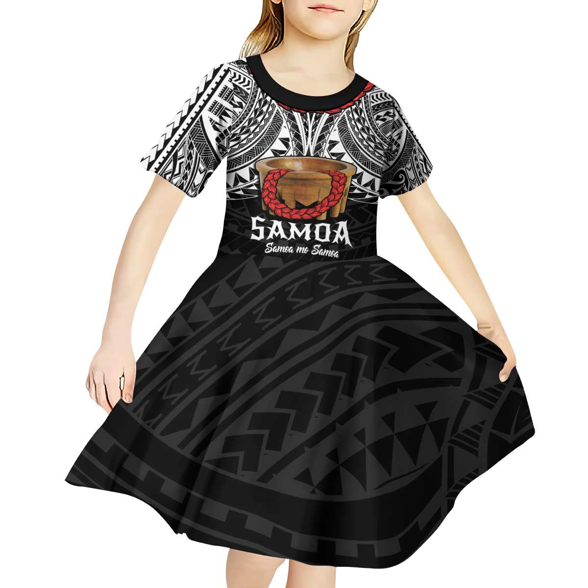 Samoan Tanoa Kava Bowl Ula Fala Kid Short Sleeve Dress Polynesian Tribal Vibe LT9 - Polynesian Pride
