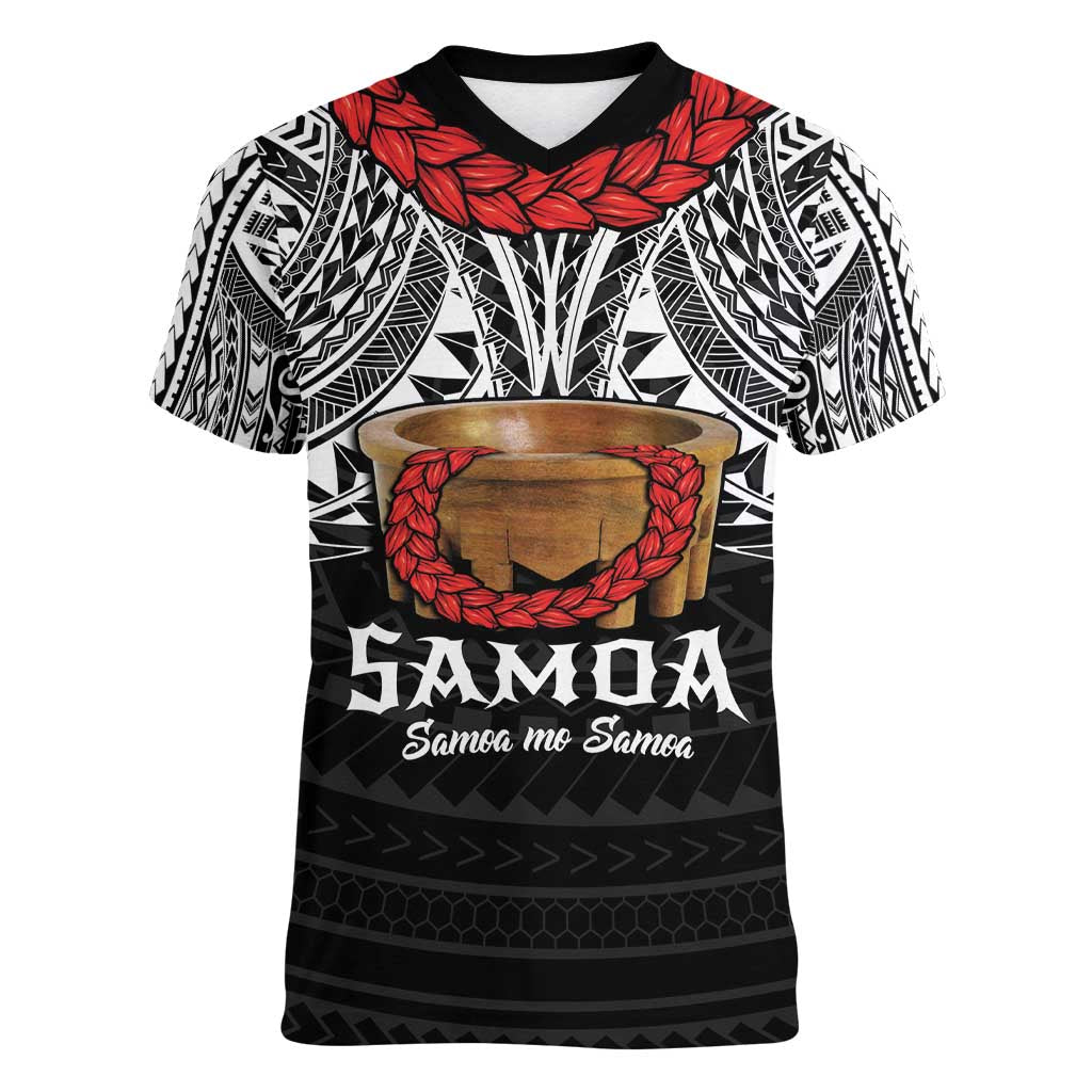 Samoan Tanoa Kava Bowl Ula Fala Women V-Neck T-Shirt Polynesian Tribal Vibe LT9 Female Brown - Polynesian Pride