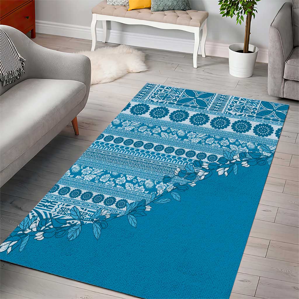 Fiji Marau na Kerisimasi Area Rug Aqua Tagimoucia Tapa Masi Tribal LT9 - Polynesian Pride