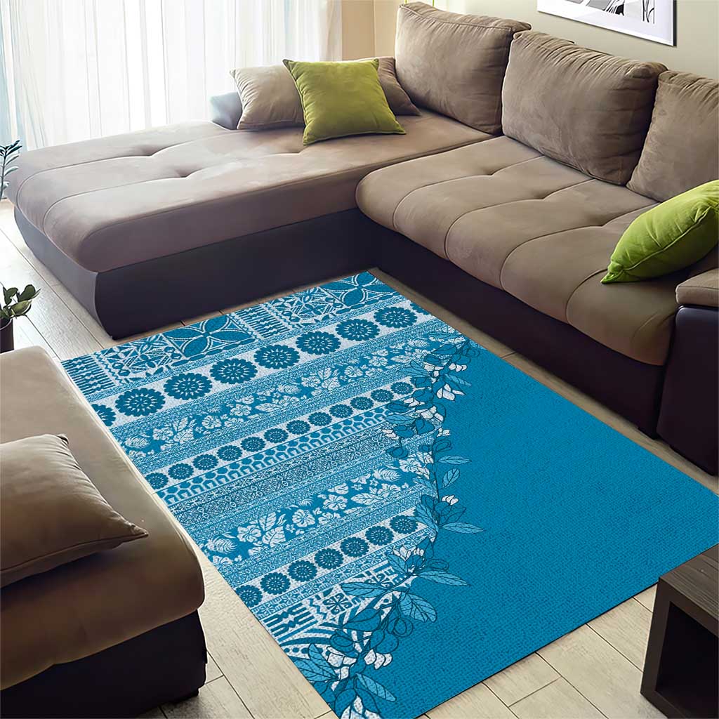 Fiji Marau na Kerisimasi Area Rug Aqua Tagimoucia Tapa Masi Tribal LT9 - Polynesian Pride