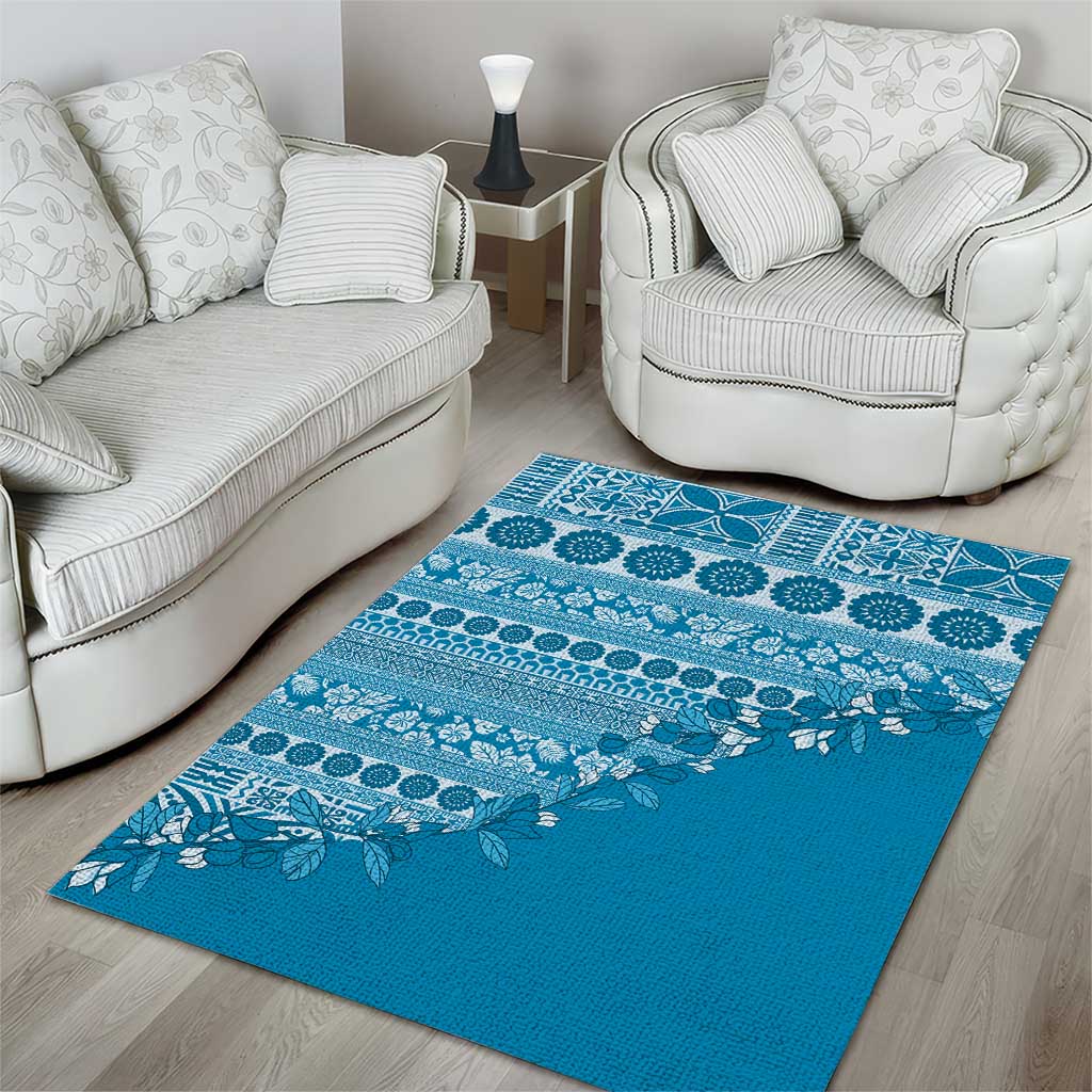 Fiji Marau na Kerisimasi Area Rug Aqua Tagimoucia Tapa Masi Tribal LT9 - Polynesian Pride