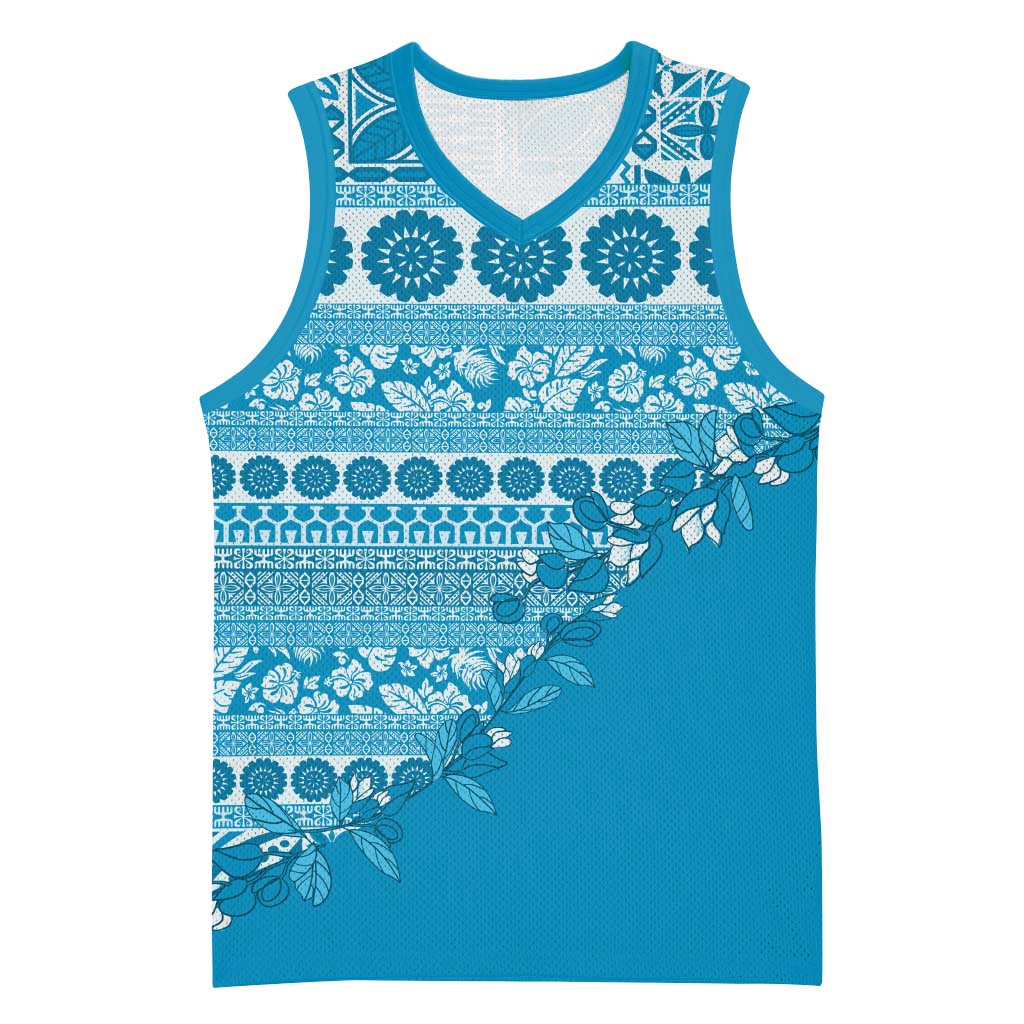 Fiji Marau na Kerisimasi Basketball Jersey Aqua Tagimoucia Tapa Masi Tribal LT9 Unisex Aqua - Polynesian Pride