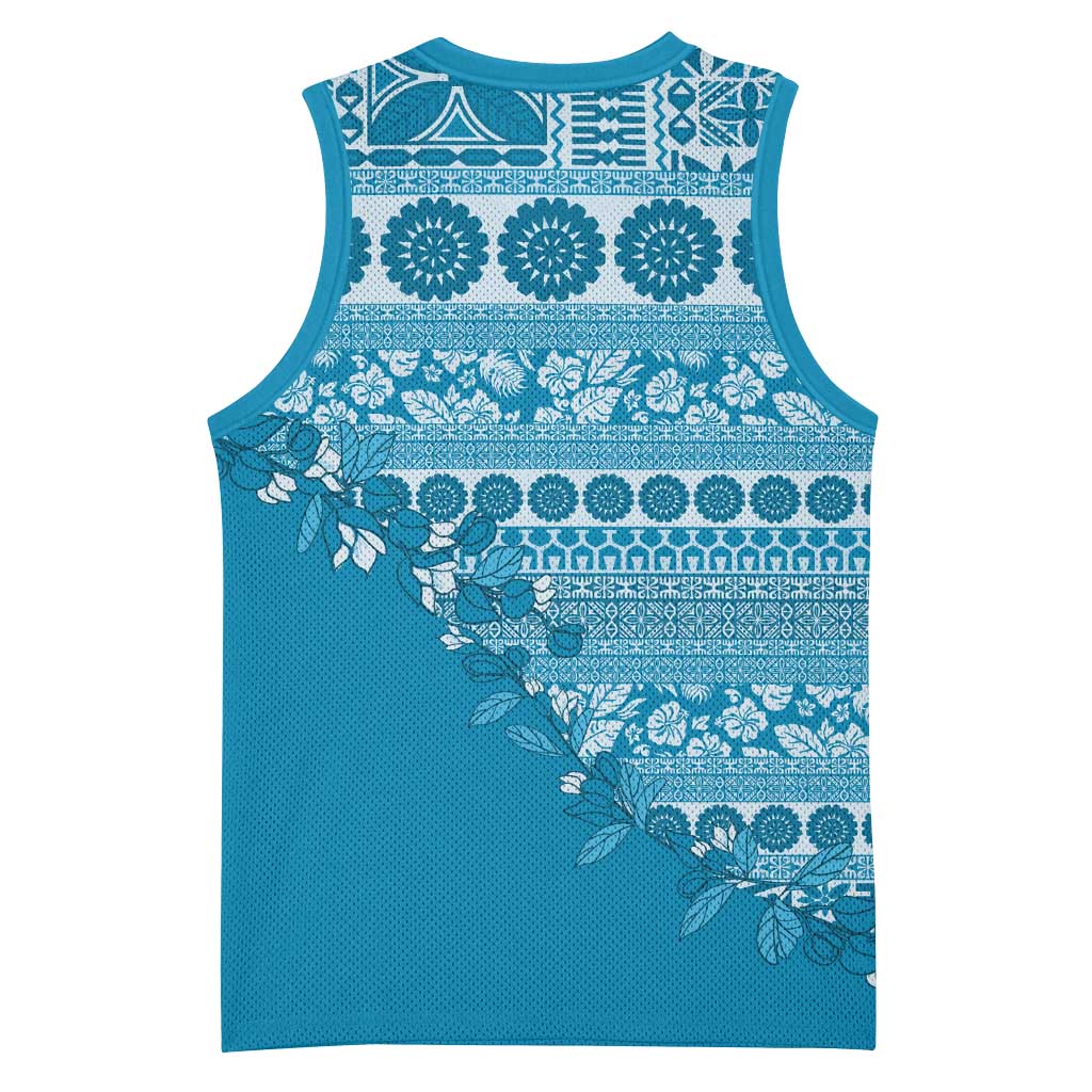 Fiji Marau na Kerisimasi Basketball Jersey Aqua Tagimoucia Tapa Masi Tribal LT9 - Polynesian Pride