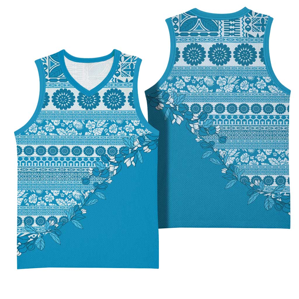 Fiji Marau na Kerisimasi Basketball Jersey Aqua Tagimoucia Tapa Masi Tribal LT9 - Polynesian Pride