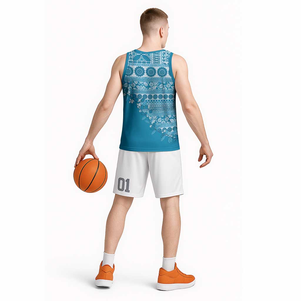 Fiji Marau na Kerisimasi Basketball Jersey Aqua Tagimoucia Tapa Masi Tribal LT9 - Polynesian Pride