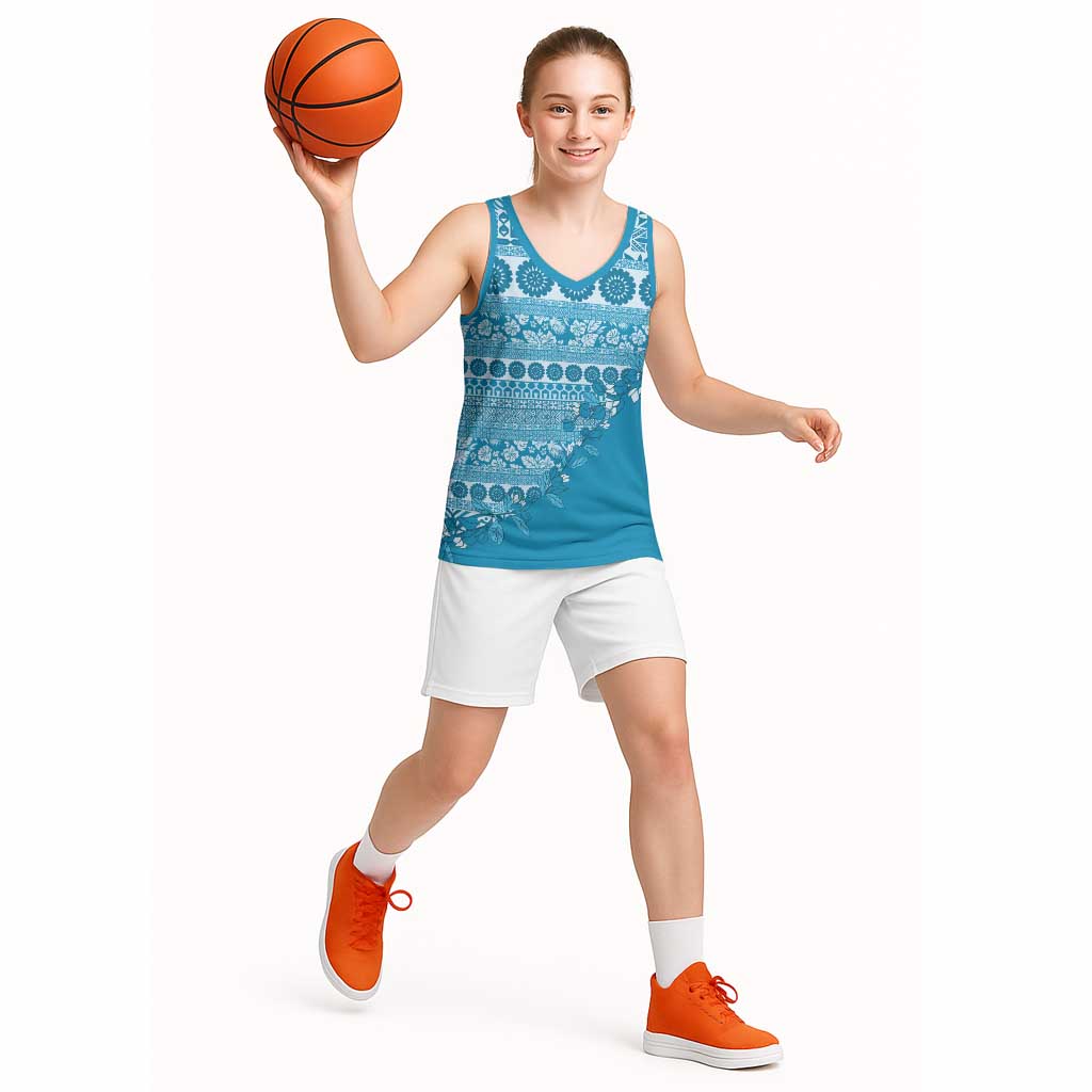 Fiji Marau na Kerisimasi Basketball Jersey Aqua Tagimoucia Tapa Masi Tribal LT9 - Polynesian Pride