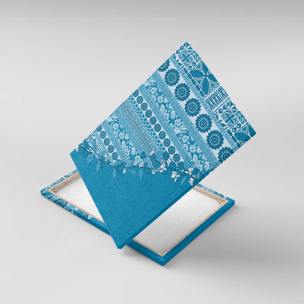 Fiji Marau na Kerisimasi Canvas Wall Art Aqua Tagimoucia Tapa Masi Tribal LT9 With Frame Aqua - Polynesian Pride