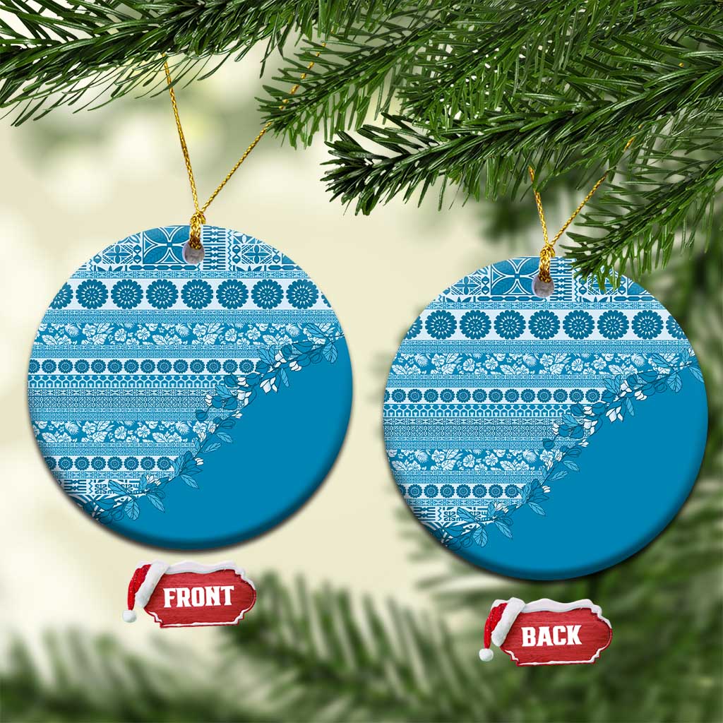 Fiji Marau na Kerisimasi Ceramic Ornament Aqua Tagimoucia Tapa Masi Tribal - Polynesian Pride