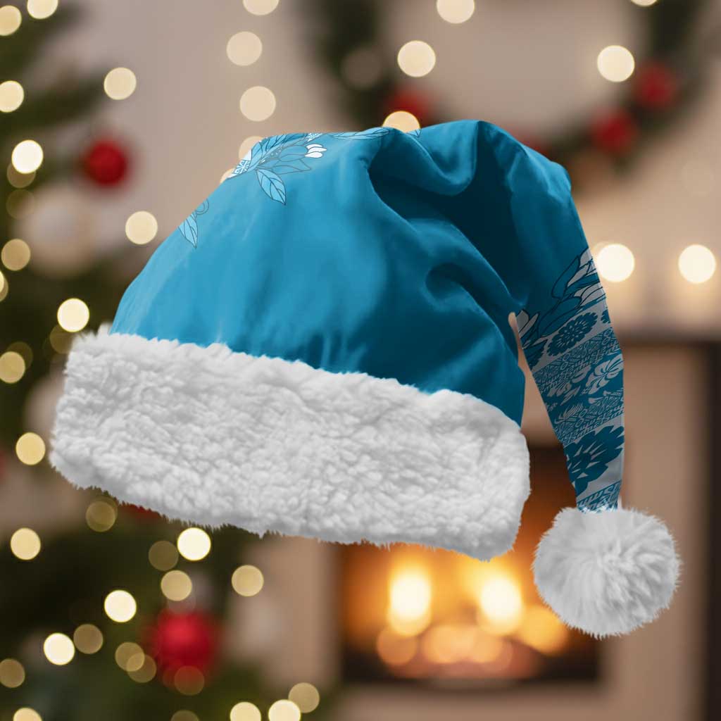 Fiji Marau na Kerisimasi Christmas Santa Hat Aqua Tagimoucia Tapa Masi Tribal LT9 With Fur Aqua - Polynesian Pride