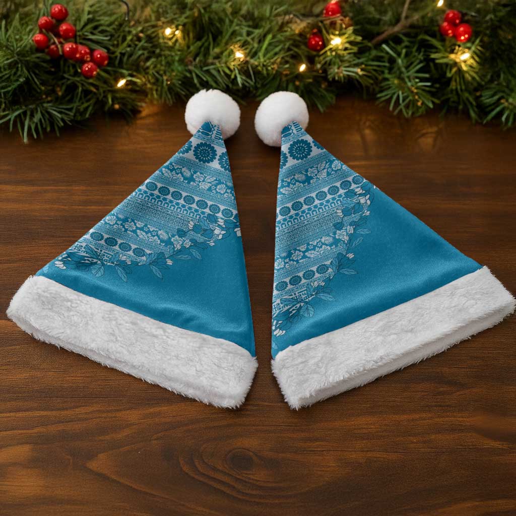 Fiji Marau na Kerisimasi Christmas Santa Hat Aqua Tagimoucia Tapa Masi Tribal LT9 - Polynesian Pride