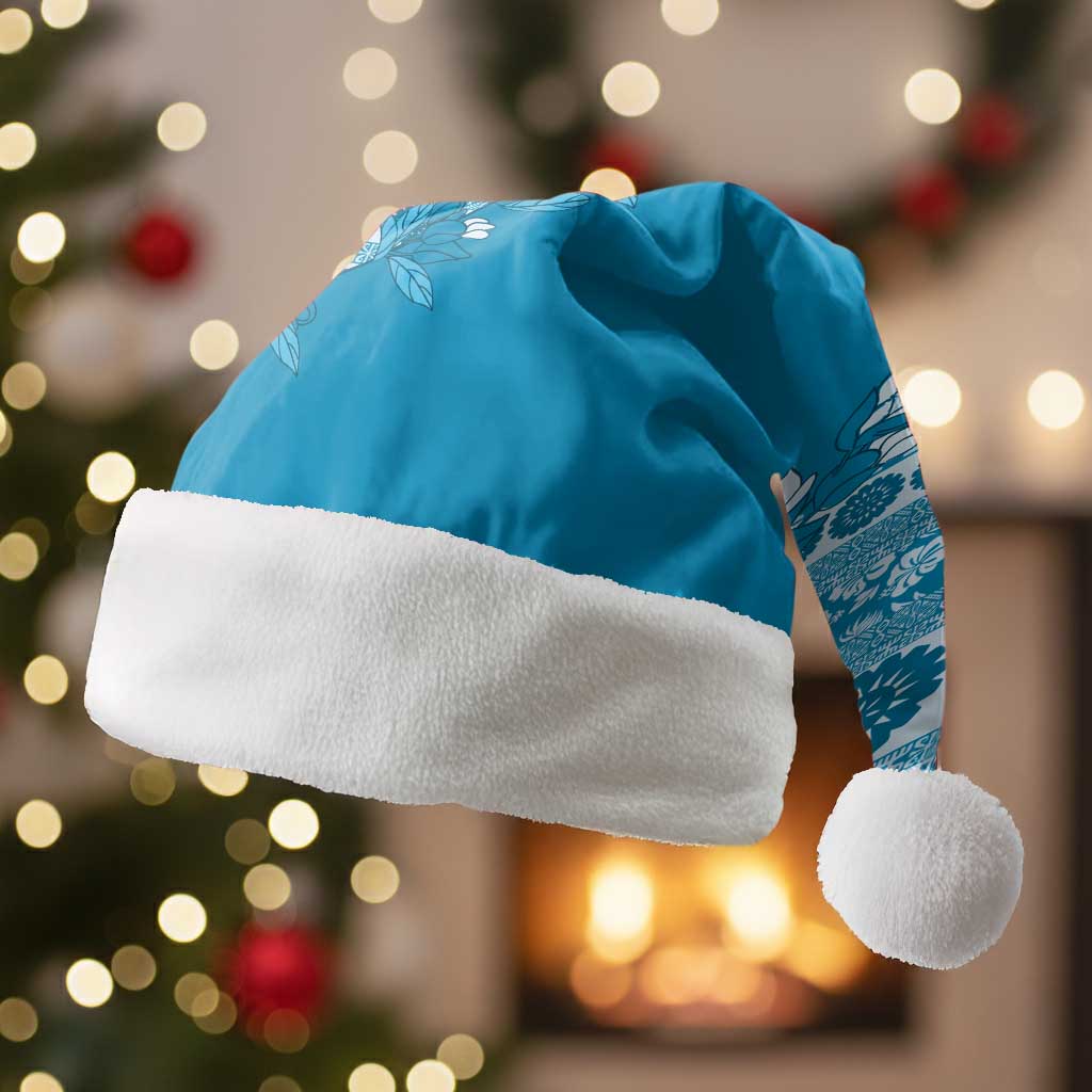 Fiji Marau na Kerisimasi Christmas Santa Hat Aqua Tagimoucia Tapa Masi Tribal LT9 Without Fur Aqua - Polynesian Pride