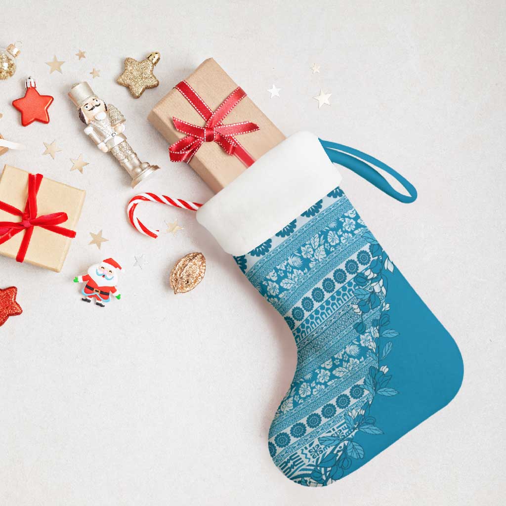 Fiji Marau na Kerisimasi Christmas Stocking Aqua Tagimoucia Tapa Masi Tribal LT9 - Polynesian Pride