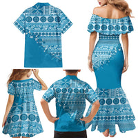 Fiji Marau na Kerisimasi Family Matching Mermaid Dress and Hawaiian Shirt Aqua Tagimoucia Tapa Masi Tribal LT9 - Polynesian Pride