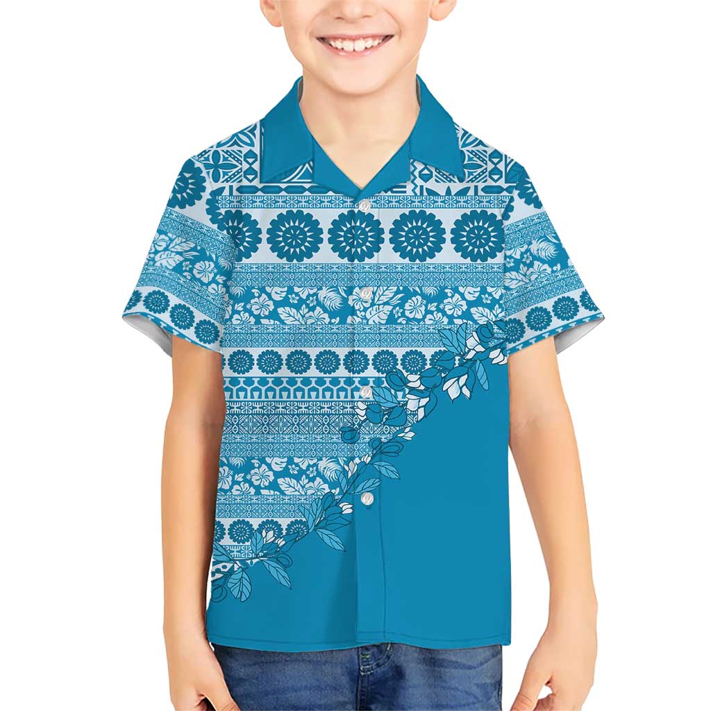 Fiji Marau na Kerisimasi Family Matching Mermaid Dress and Hawaiian Shirt Aqua Tagimoucia Tapa Masi Tribal LT9 Son's Shirt Aqua - Polynesian Pride