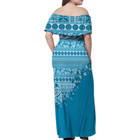 Fiji Marau na Kerisimasi Family Matching Off Shoulder Maxi Dress and Hawaiian Shirt Aqua Tagimoucia Tapa Masi Tribal LT9 - Polynesian Pride