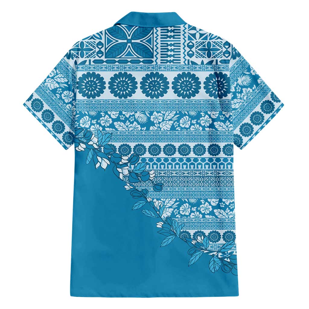 Fiji Marau na Kerisimasi Family Matching Off Shoulder Short Dress and Hawaiian Shirt Aqua Tagimoucia Tapa Masi Tribal LT9 - Polynesian Pride
