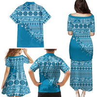 Fiji Marau na Kerisimasi Family Matching Puletasi and Hawaiian Shirt Aqua Tagimoucia Tapa Masi Tribal LT9 - Polynesian Pride