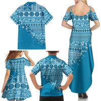 Fiji Marau na Kerisimasi Family Matching Summer Maxi Dress and Hawaiian Shirt Aqua Tagimoucia Tapa Masi Tribal LT9 - Polynesian Pride