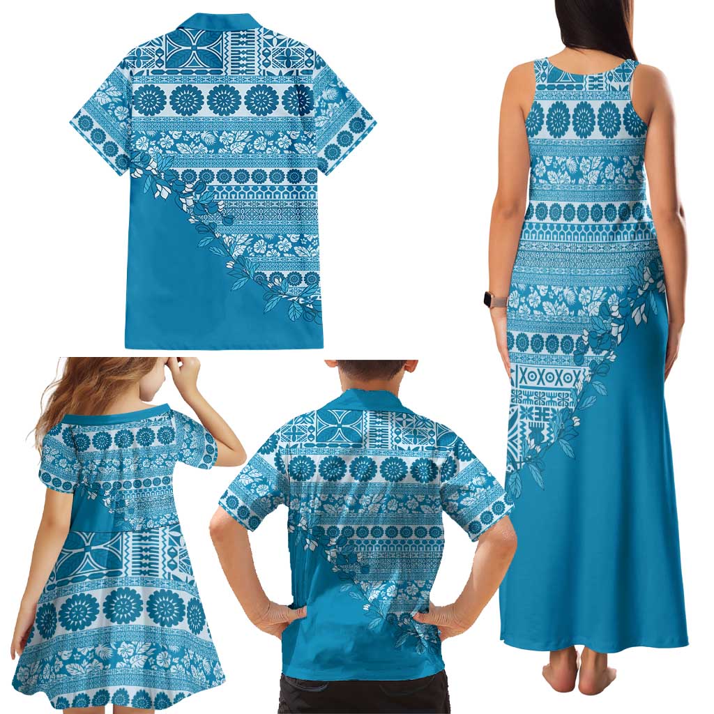 Fiji Marau na Kerisimasi Family Matching Tank Maxi Dress and Hawaiian Shirt Aqua Tagimoucia Tapa Masi Tribal LT9 - Polynesian Pride