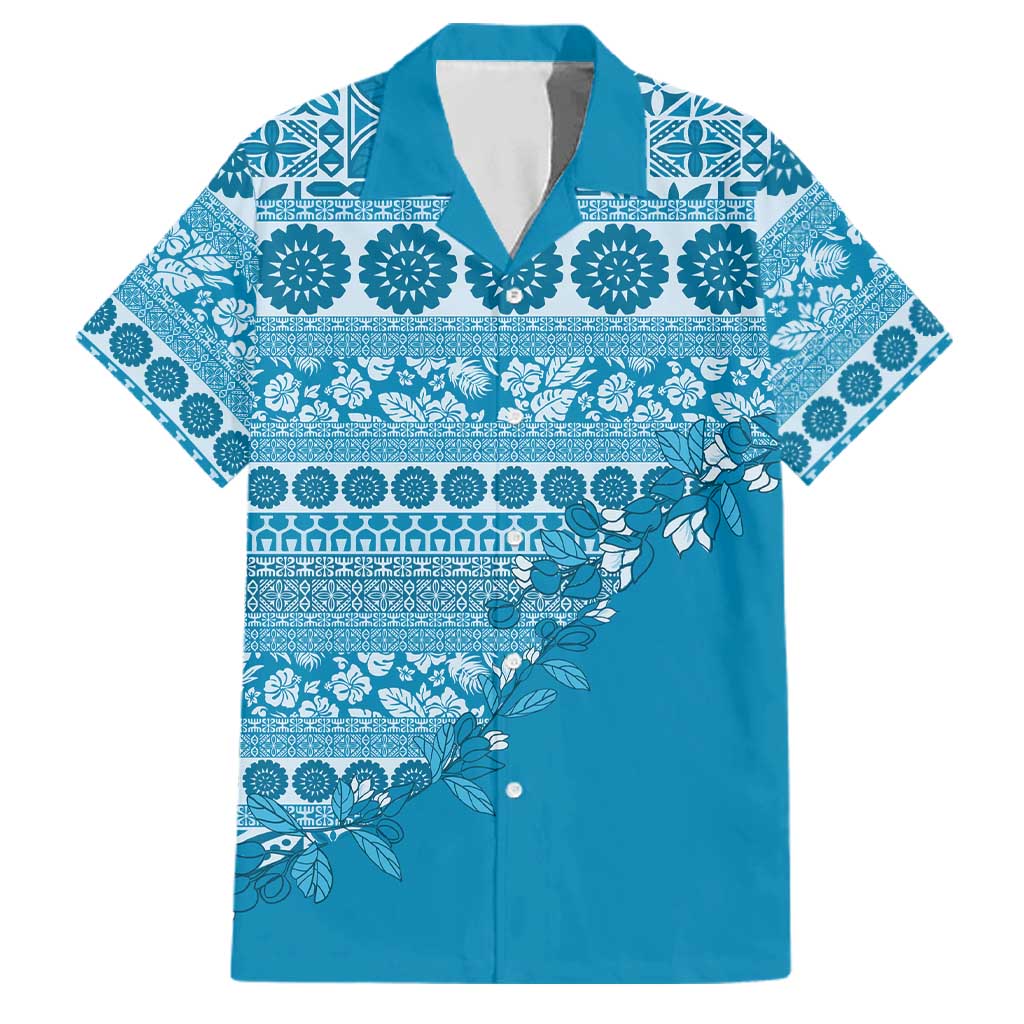 Fiji Marau na Kerisimasi Family Matching Tank Maxi Dress and Hawaiian Shirt Aqua Tagimoucia Tapa Masi Tribal LT9 Dad's Shirt - Short Sleeve Aqua - Polynesian Pride