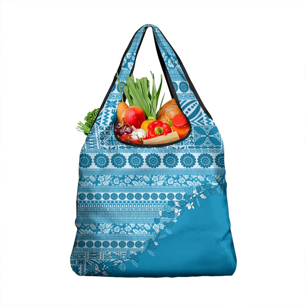 Fiji Marau na Kerisimasi Grocery Bag Aqua Tagimoucia Tapa Masi Tribal LT9 1-pack One Size Aqua - Polynesian Pride