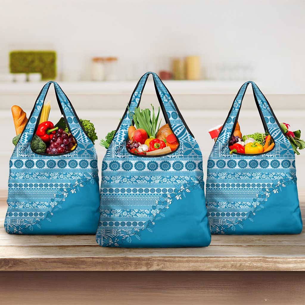 Fiji Marau na Kerisimasi Grocery Bag Aqua Tagimoucia Tapa Masi Tribal LT9 3-pack One Size Aqua - Polynesian Pride