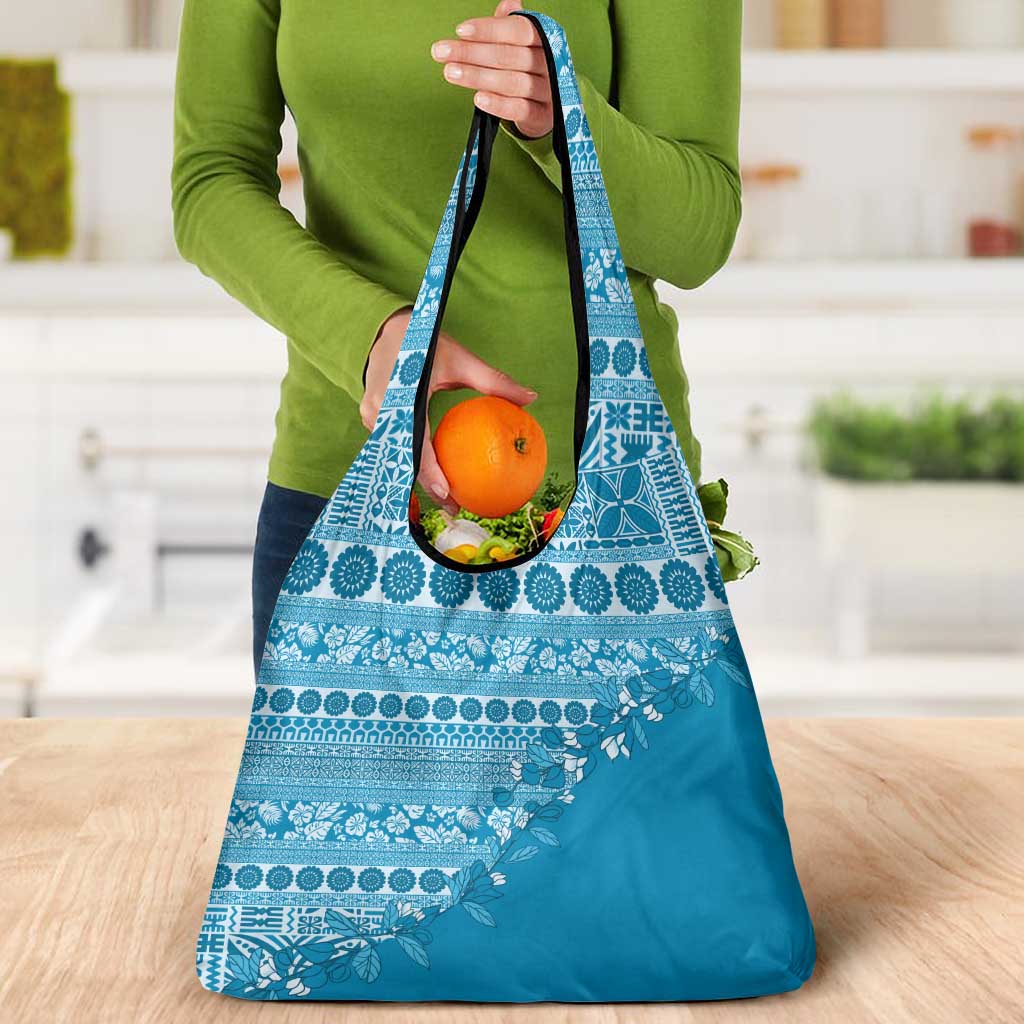 Fiji Marau na Kerisimasi Grocery Bag Aqua Tagimoucia Tapa Masi Tribal LT9 - Polynesian Pride