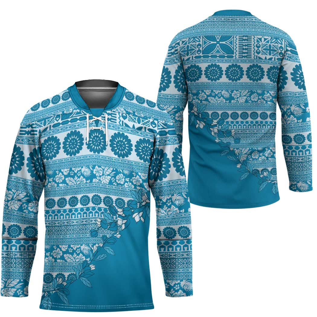 Fiji Marau na Kerisimasi Hockey Jersey Aqua Tagimoucia Tapa Masi Tribal LT9 - Polynesian Pride