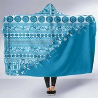 Fiji Marau na Kerisimasi Hooded Blanket Aqua Tagimoucia Tapa Masi Tribal LT9 One Size Aqua - Polynesian Pride