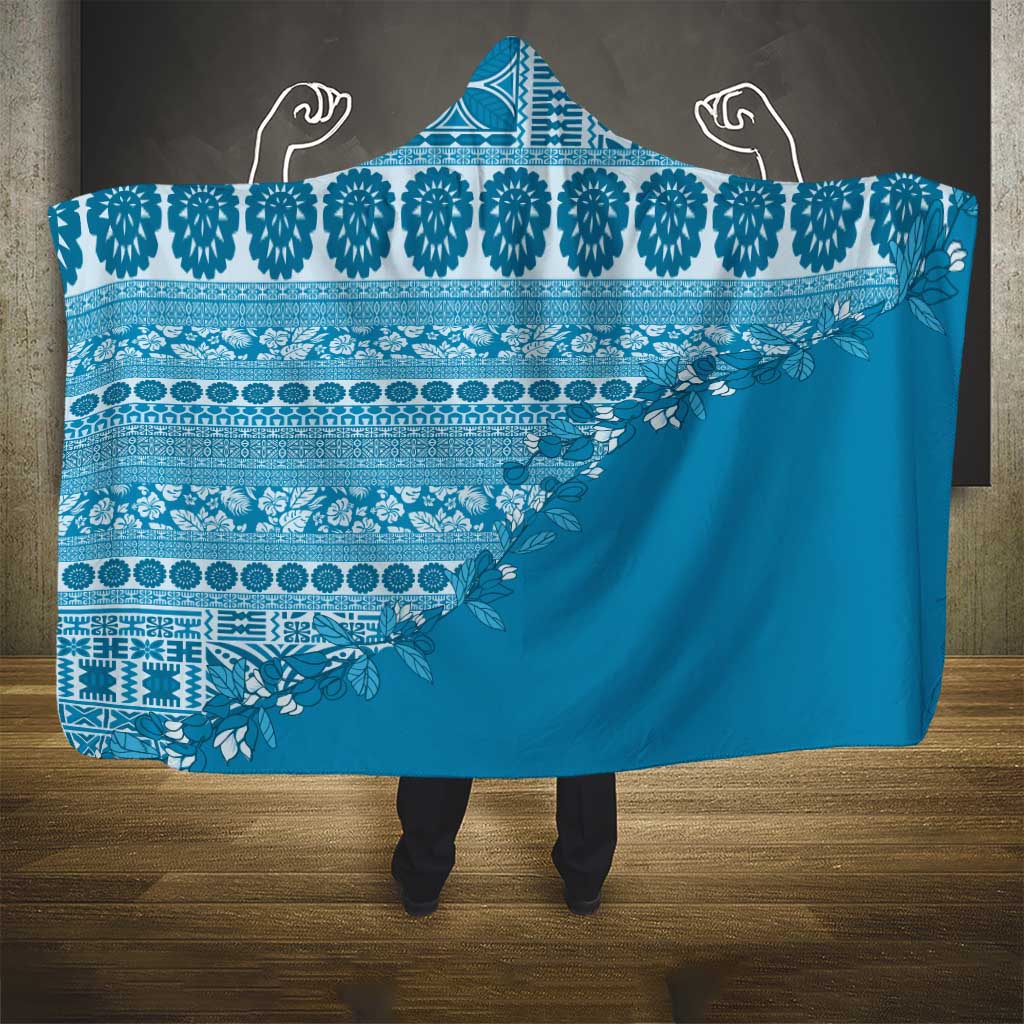 Fiji Marau na Kerisimasi Hooded Blanket Aqua Tagimoucia Tapa Masi Tribal LT9 - Polynesian Pride