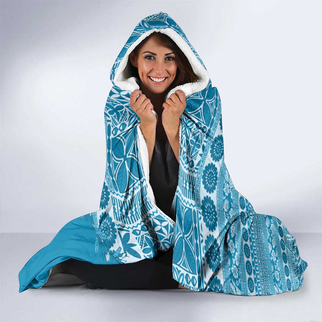 Fiji Marau na Kerisimasi Hooded Blanket Aqua Tagimoucia Tapa Masi Tribal LT9 - Polynesian Pride
