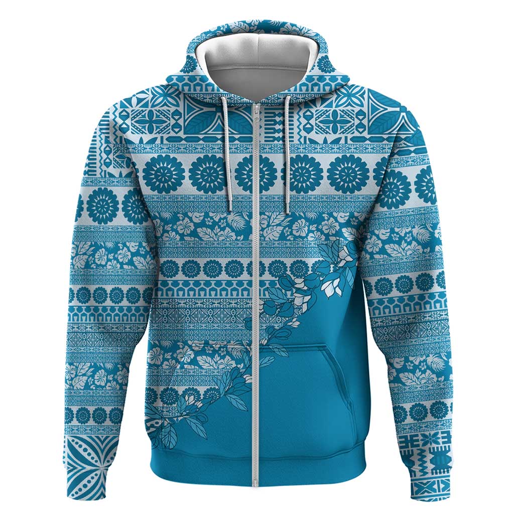 Fiji Marau na Kerisimasi Hoodie Aqua Tagimoucia Tapa Masi Tribal LT9 Zip Hoodie Aqua - Polynesian Pride