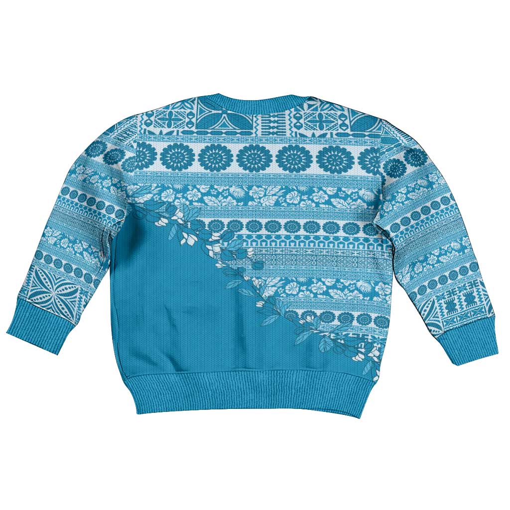Fiji Marau na Kerisimasi Kid Ugly Christmas Sweater Aqua Tagimoucia Tapa Masi Tribal LT9 - Polynesian Pride