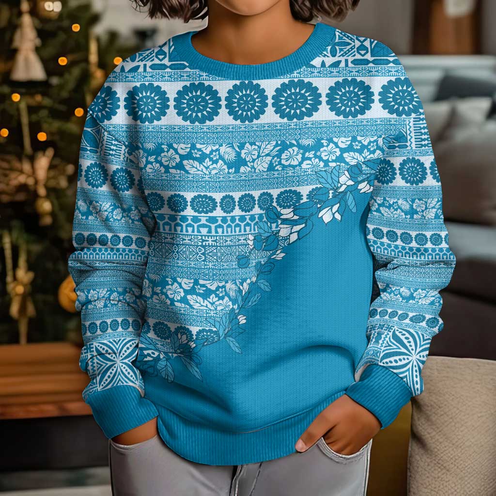 Fiji Marau na Kerisimasi Kid Ugly Christmas Sweater Aqua Tagimoucia Tapa Masi Tribal LT9 - Polynesian Pride