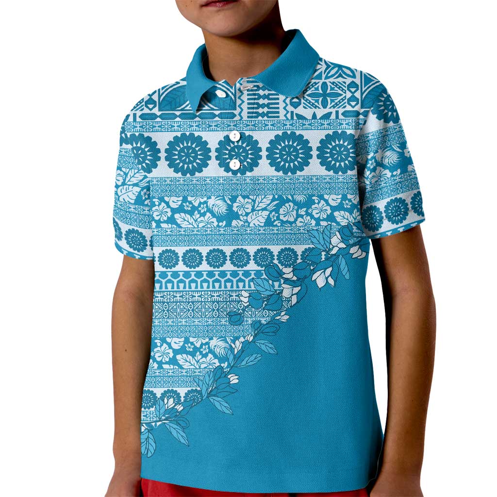 Fiji Marau na Kerisimasi Kid Polo Shirt Aqua Tagimoucia Tapa Masi Tribal LT9 Kid Aqua - Polynesian Pride