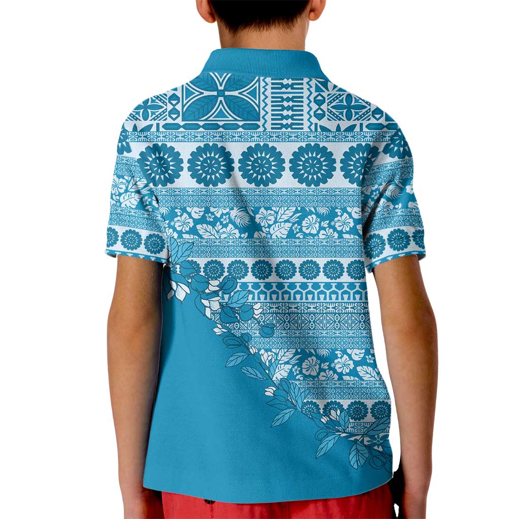Fiji Marau na Kerisimasi Kid Polo Shirt Aqua Tagimoucia Tapa Masi Tribal LT9 - Polynesian Pride