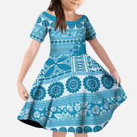 Fiji Marau na Kerisimasi Kid Short Sleeve Dress Aqua Tagimoucia Tapa Masi Tribal LT9 KID Aqua - Polynesian Pride