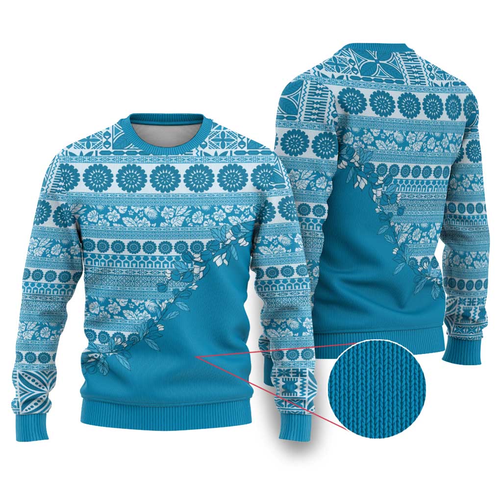 Fiji Marau na Kerisimasi Ugly Christmas Sweater Aqua Tagimoucia Tapa Masi Tribal LT9 Aqua - Polynesian Pride