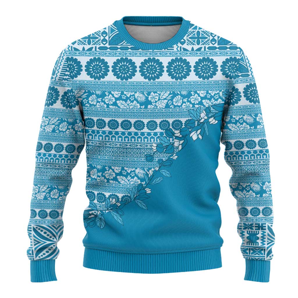 Fiji Marau na Kerisimasi Ugly Christmas Sweater Aqua Tagimoucia Tapa Masi Tribal LT9 - Polynesian Pride