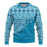 Fiji Marau na Kerisimasi Ugly Christmas Sweater Aqua Tagimoucia Tapa Masi Tribal LT9 - Polynesian Pride
