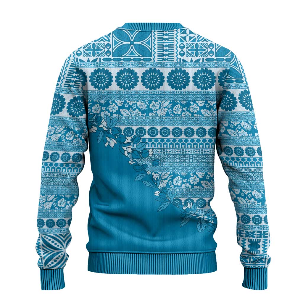 Fiji Marau na Kerisimasi Ugly Christmas Sweater Aqua Tagimoucia Tapa Masi Tribal LT9 - Polynesian Pride