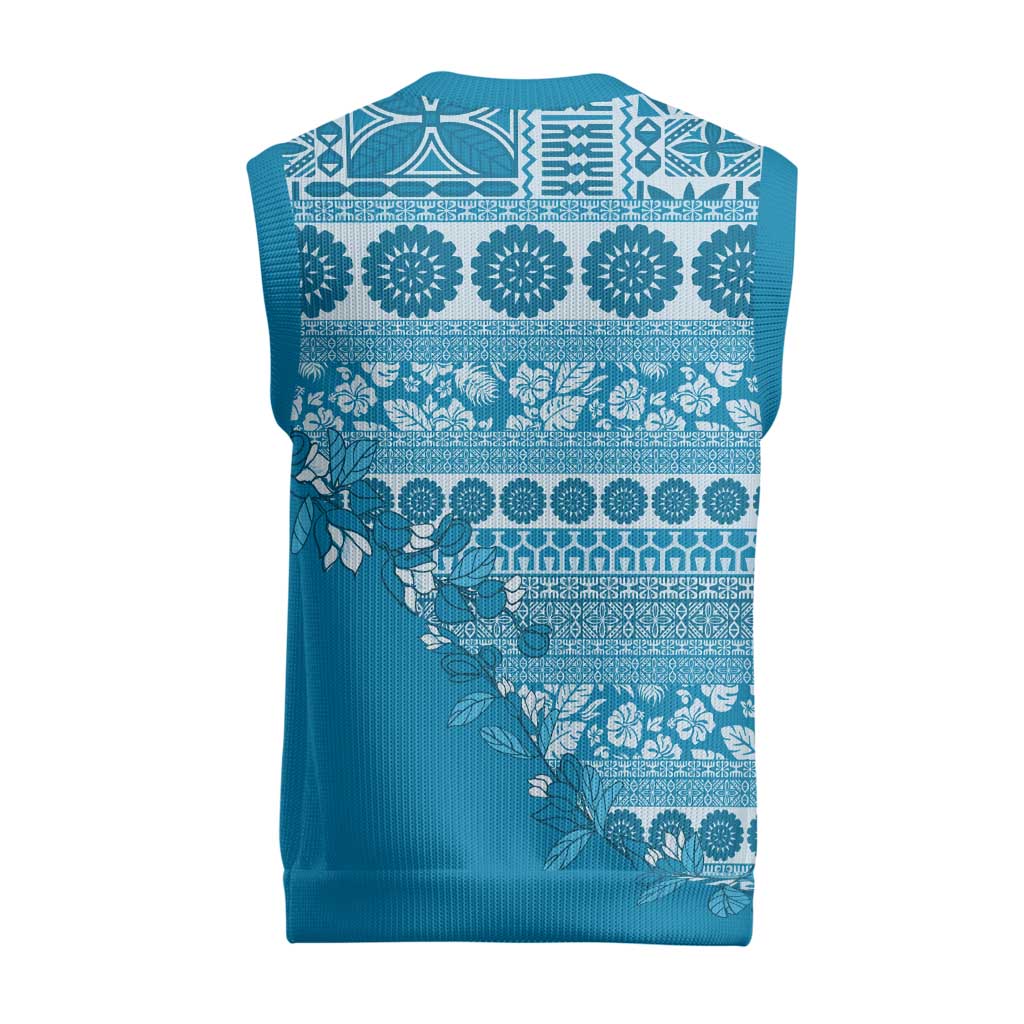 Fiji Marau na Kerisimasi Christmas Knitted V-Neck Vest Aqua Tagimoucia Tapa Masi Tribal LT9 - Polynesian Pride