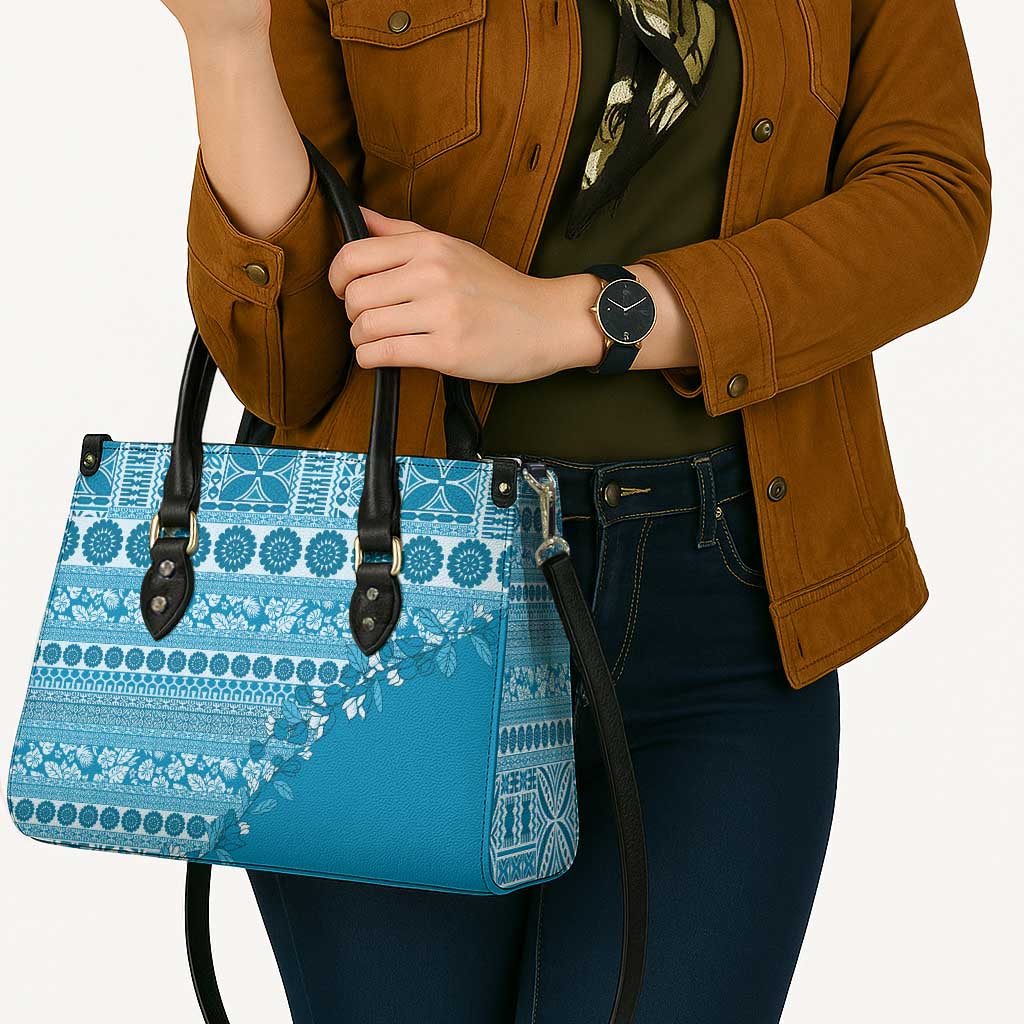 Fiji Marau na Kerisimasi Leather Bag Aqua Tagimoucia Tapa Masi Tribal - Polynesian Pride