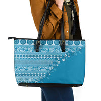 Fiji Marau na Kerisimasi Leather Tote Bag Aqua Tagimoucia Tapa Masi Tribal LT9 - Polynesian Pride