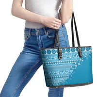 Fiji Marau na Kerisimasi Leather Tote Bag Aqua Tagimoucia Tapa Masi Tribal LT9 - Polynesian Pride