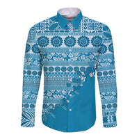 Fiji Marau na Kerisimasi Long Sleeve Button Shirt Aqua Tagimoucia Tapa Masi Tribal LT9 Unisex Aqua - Polynesian Pride